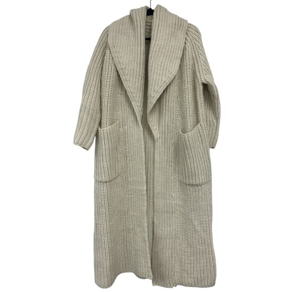 Zara Womens Long Sweater Coat S Small Cardigan Ivory Cream wool 3653/101 NWT - Picture 1 of 13